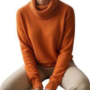 JCPenney Sweater Cashmere Blend NEW Orange Cowl Neck Size Large Long Sleeve